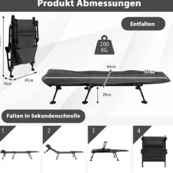 Klappbares Campingbett mit Abnehmbarer Matratze 194 x 66 x 29 cm Grau