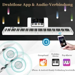 Klappbares E-Keyboard Faltbar mit 88 Beleuchteten Tasten Digitale Keyboard Digitale Keyboard Weiß