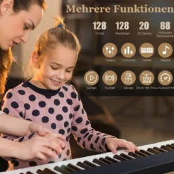 Klappbares E-Keyboard Faltbar mit 88 Beleuchteten Tasten Digitale Keyboard Digitale Keyboard Schwarz