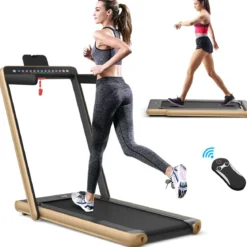 Klappbares 2-in-1-Laufband Heimtrainer mit zwei LED-Anzeigen APP & Fernbedienung Gelb