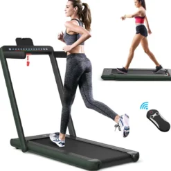 Klappbares 2-in-1-Laufband Heimtrainer mit zwei LED-Anzeigen APP & Fernbedienung Grün
