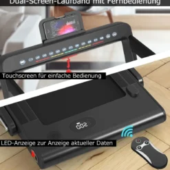 Klappbares 2-in-1-Laufband Heimtrainer mit zwei LED-Anzeigen APP & Fernbedienung Schwarz