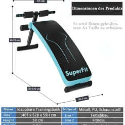 Klappbare Sit Up Bank bis 200kg Belastbar Verstellbare Schrägbank Trainingsbank Blau