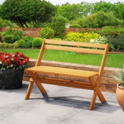 Klappbare Sitzbank aus Akazienholz bis 360 kg Belastbar 2-Sitzer Balkonbank Gartenbank