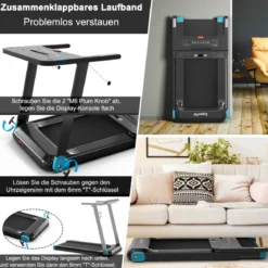 Klappbares Laufband für Zuhause mit Bluetooth-Lautsprecher & LED-Anzeige und Gerätehalter Marineblau