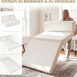 Klappbares Schlafsofa 3 In 1 Chenille 2 Kissen für Wohnzimmer Schlafzimmer Home Office Beige