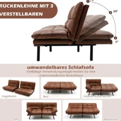 Klappbares Schlafsofa mit Schlaffunktion Schlafcouch mit Verstellbarer Rückenlehne Braun