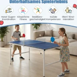 Klappbare Tischtennisplatte mit Netz & 2 Schlägern & Bällen Mini Tischtennistisch Ping Pong Tisch