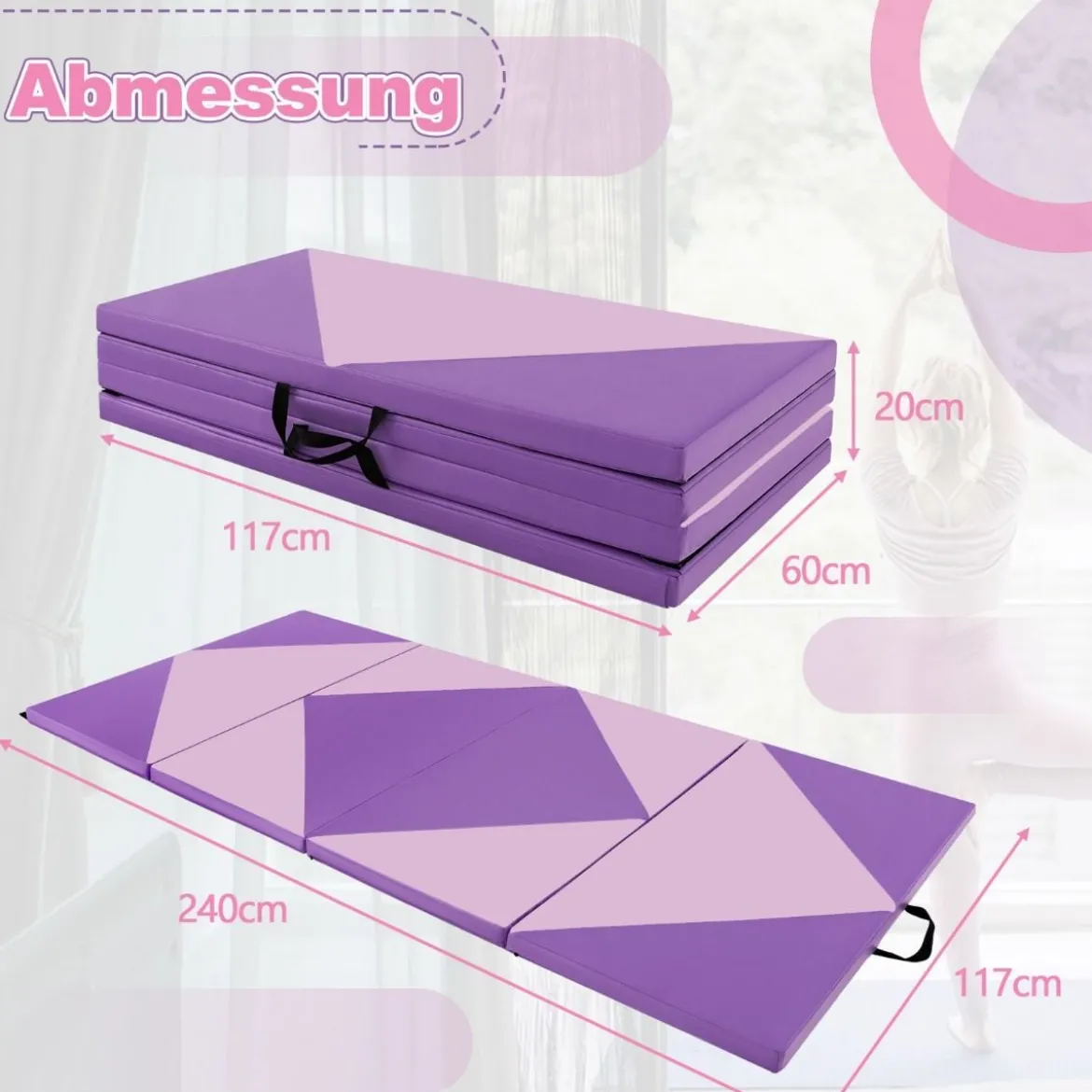 Klappbare Weichbodenmatte Tragbar Gymnastikmatte Yogamatte 240 x 117 x 5 cm