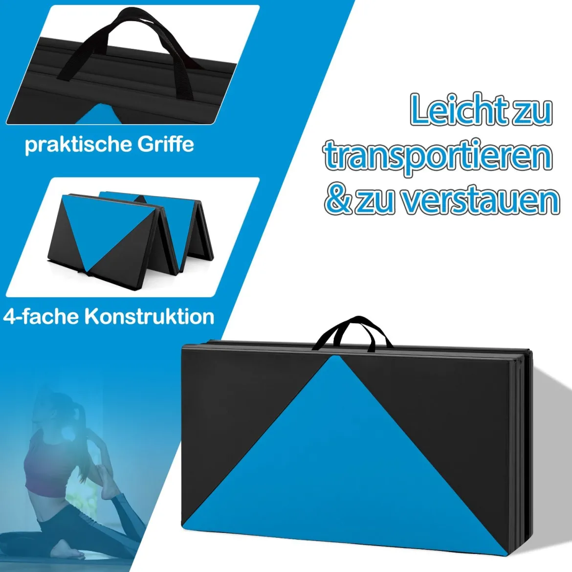 Klappbare Weichbodenmatte Tragbar Gymnastikmatte Yogamatte 240 x 117 x 5 cm