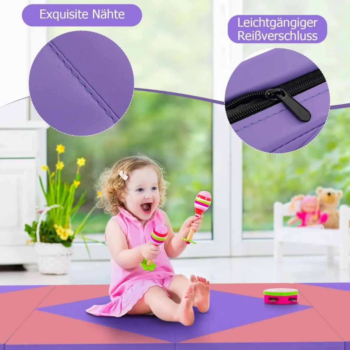 Klappbare Weichbodenmatte Tragbar Gymnastikmatte Yogamatte 240 x 117 x 5 cm