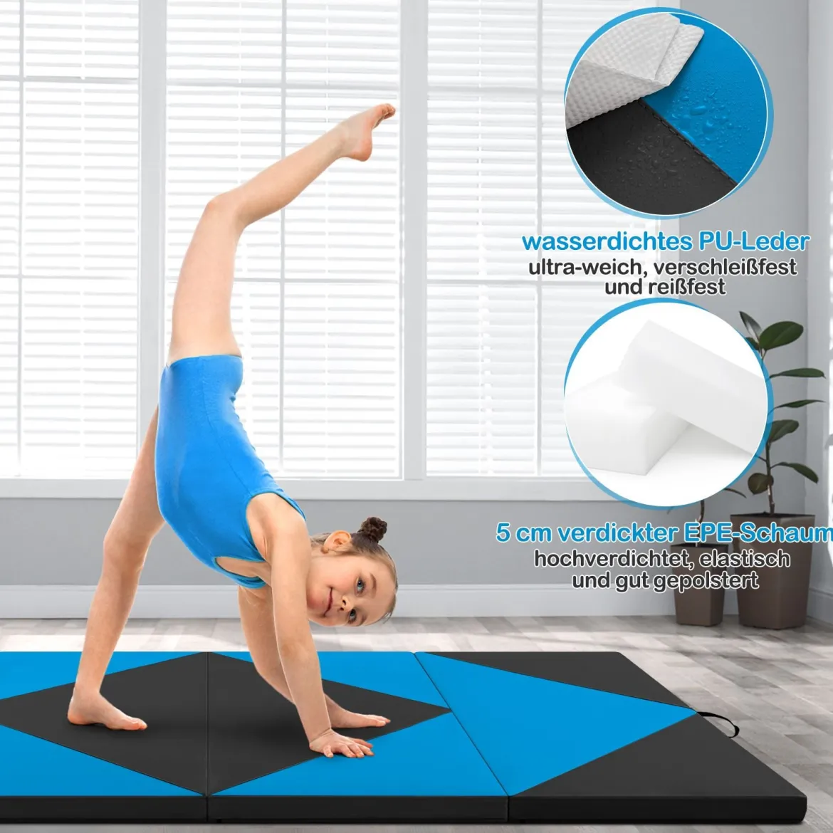 Klappbare Weichbodenmatte Tragbar Gymnastikmatte Yogamatte 240 x 117 x 5 cm