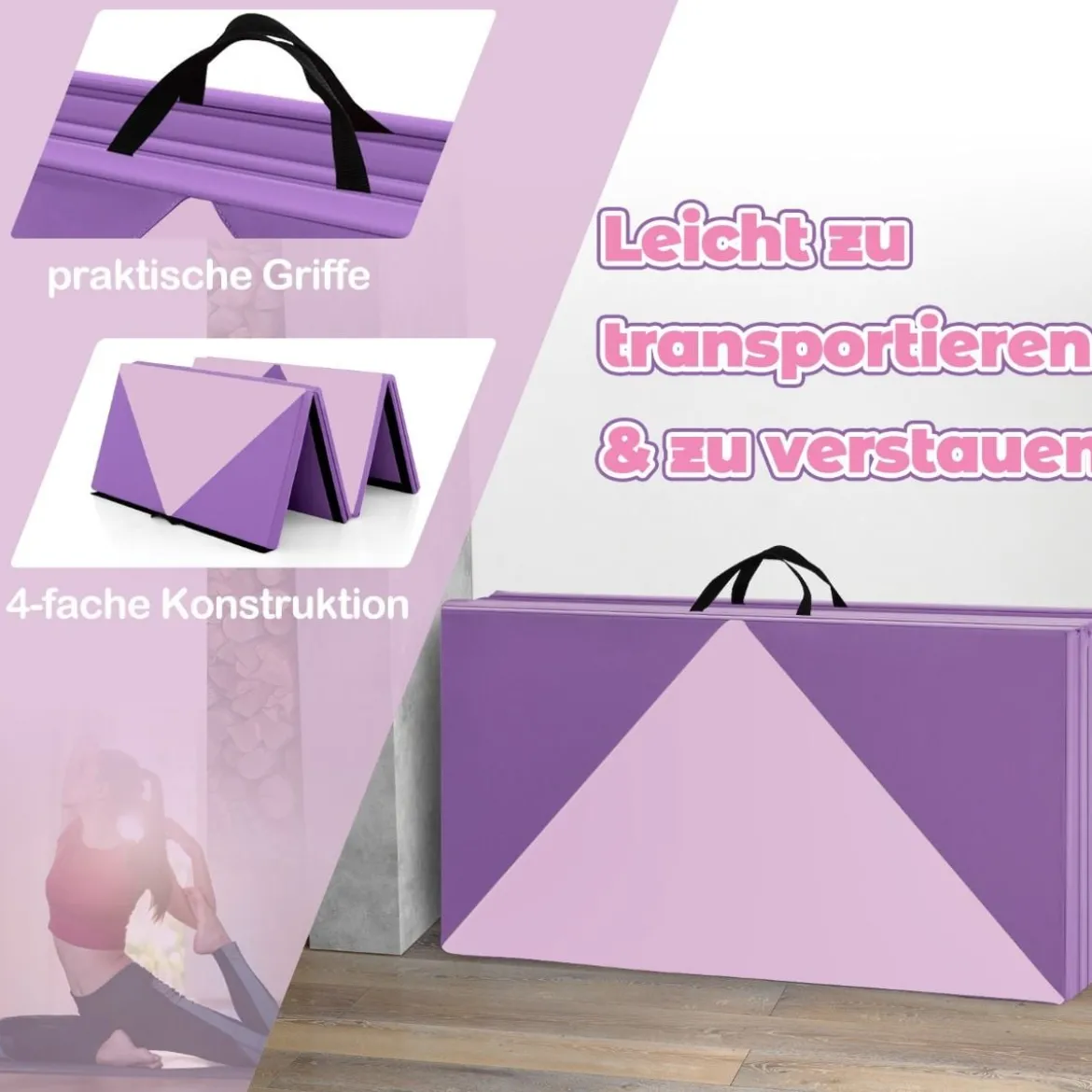 Klappbare Weichbodenmatte Tragbar Gymnastikmatte Yogamatte 240 x 117 x 5 cm