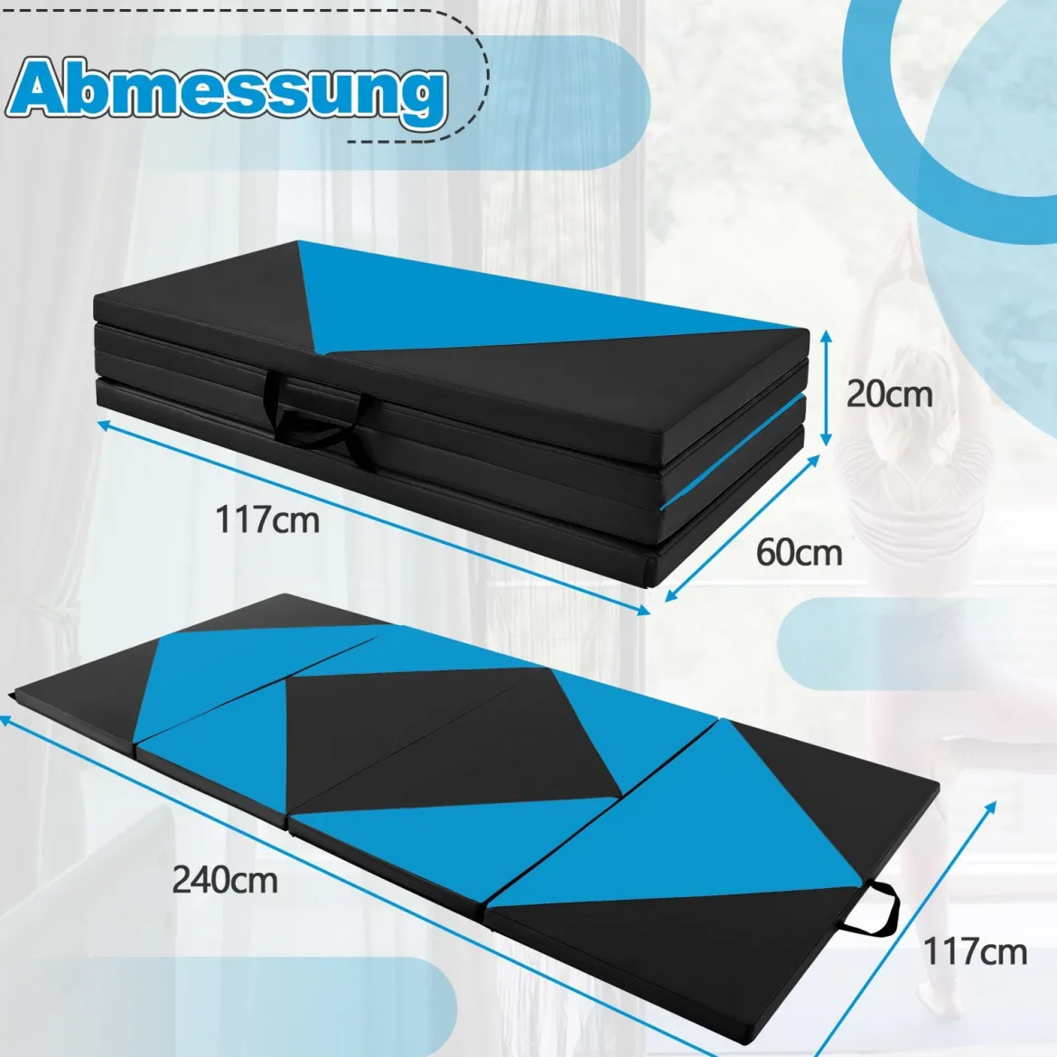 Klappbare Weichbodenmatte Tragbar Gymnastikmatte Yogamatte 240 x 117 x 5 cm
