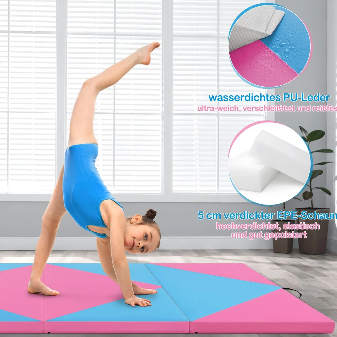 Klappbare Weichbodenmatte Tragbar Gymnastikmatte Yogamatte 240 x 117 x 5 cm