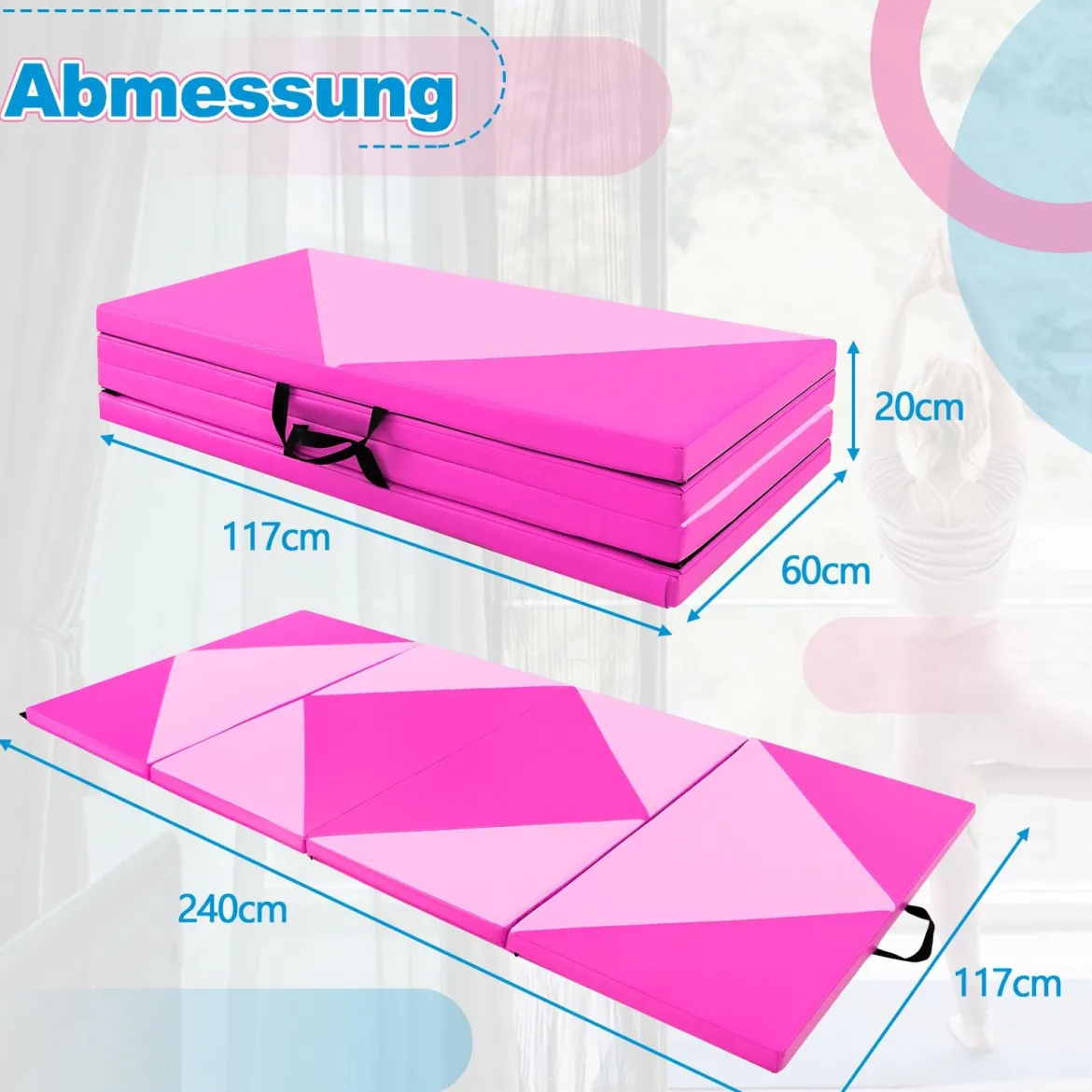 Klappbare Weichbodenmatte Tragbar Gymnastikmatte Yogamatte 240 x 117 x 5 cm