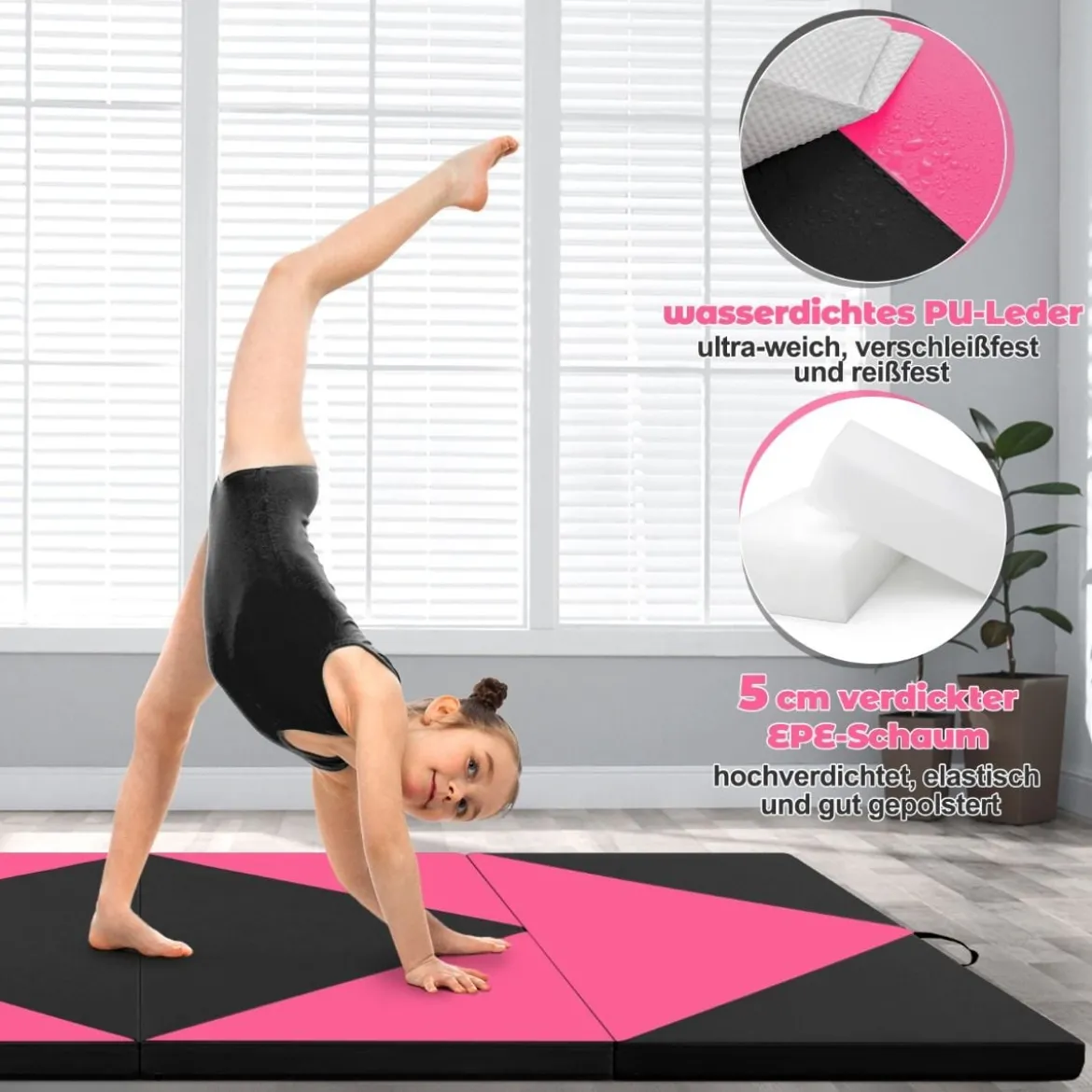 Klappbare Weichbodenmatte Tragbar Gymnastikmatte Yogamatte 240 x 117 x 5 cm