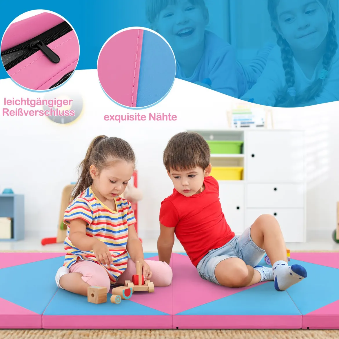 Klappbare Weichbodenmatte Tragbar Gymnastikmatte Yogamatte 240 x 117 x 5 cm