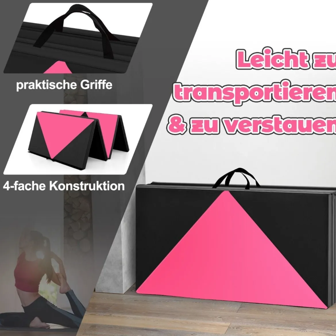 Klappbare Weichbodenmatte Tragbar Gymnastikmatte Yogamatte 240 x 117 x 5 cm