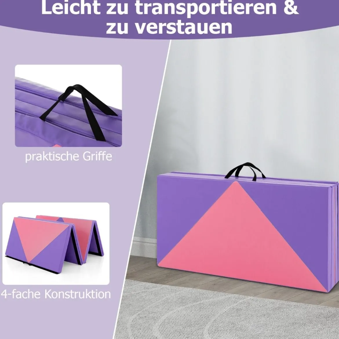 Klappbare Weichbodenmatte Tragbar Gymnastikmatte Yogamatte 240 x 117 x 5 cm