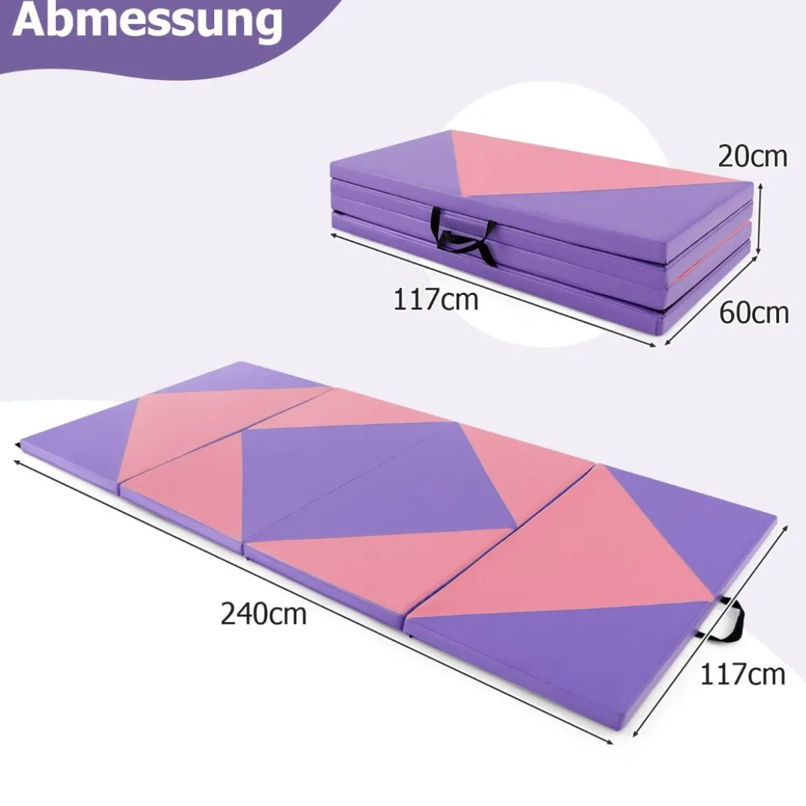 Klappbare Weichbodenmatte Tragbar Gymnastikmatte Yogamatte 240 x 117 x 5 cm