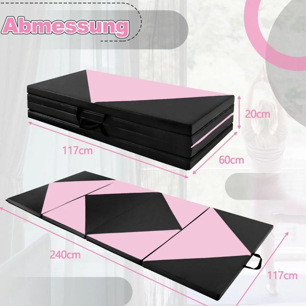 Klappbare Weichbodenmatte Tragbar Gymnastikmatte Yogamatte 240 x 117 x 5 cm