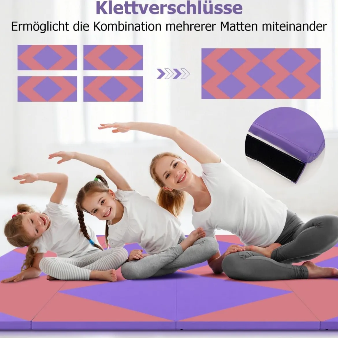 Klappbare Weichbodenmatte Tragbar Gymnastikmatte Yogamatte 240 x 117 x 5 cm