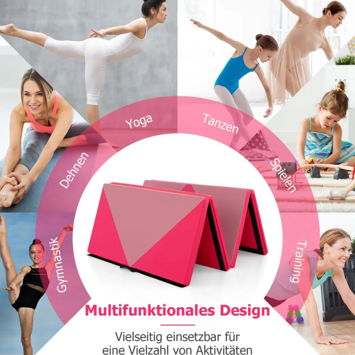 Klappbare Weichbodenmatte Tragbar Gymnastikmatte Yogamatte 240 x 117 x 5 cm