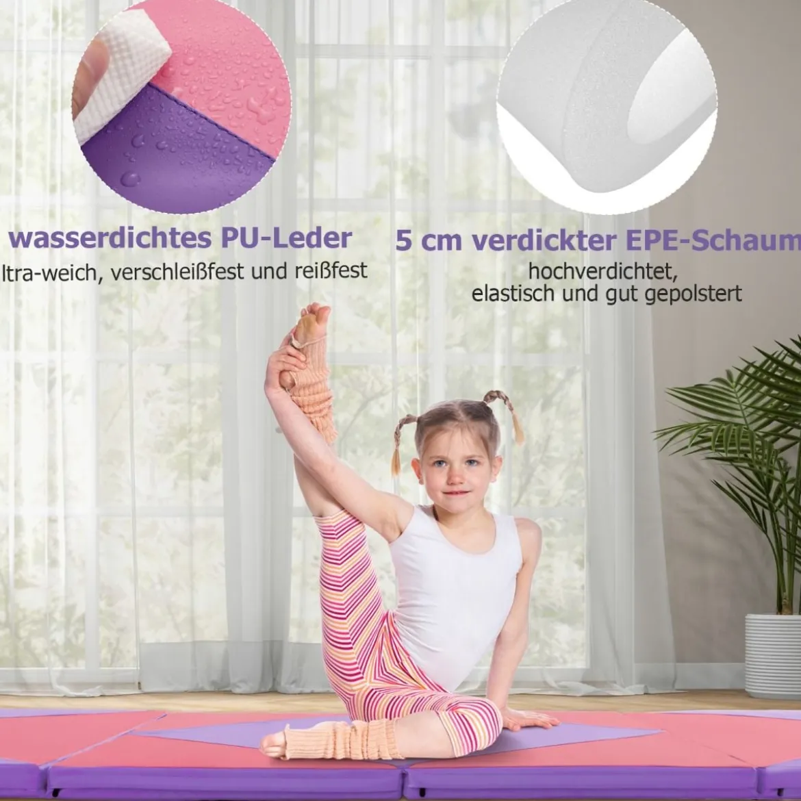 Klappbare Weichbodenmatte Tragbar Gymnastikmatte Yogamatte 240 x 117 x 5 cm