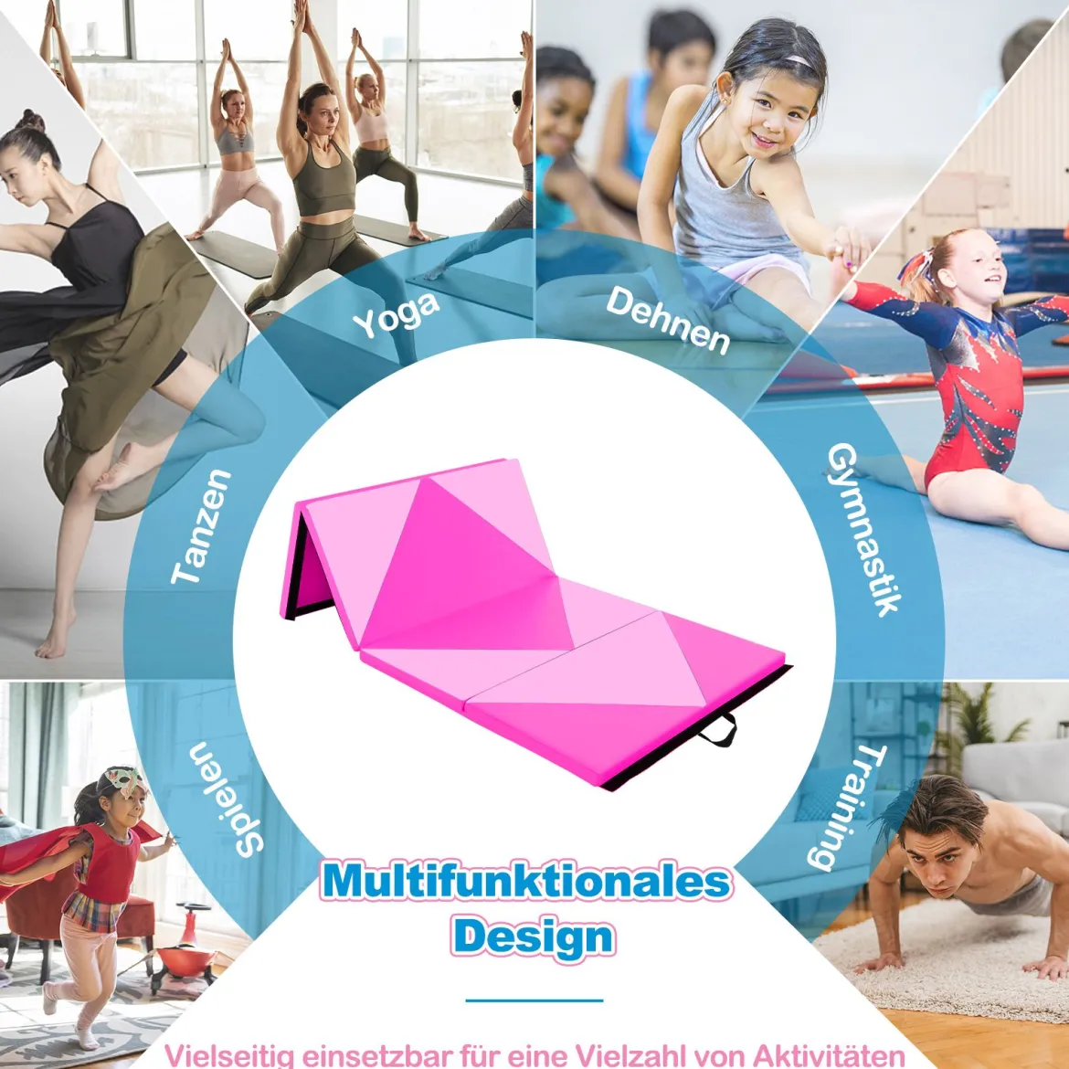 Klappbare Weichbodenmatte Tragbar Gymnastikmatte Yogamatte 240 x 117 x 5 cm