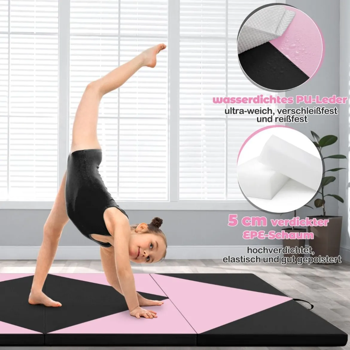 Klappbare Weichbodenmatte Tragbar Gymnastikmatte Yogamatte 240 x 117 x 5 cm