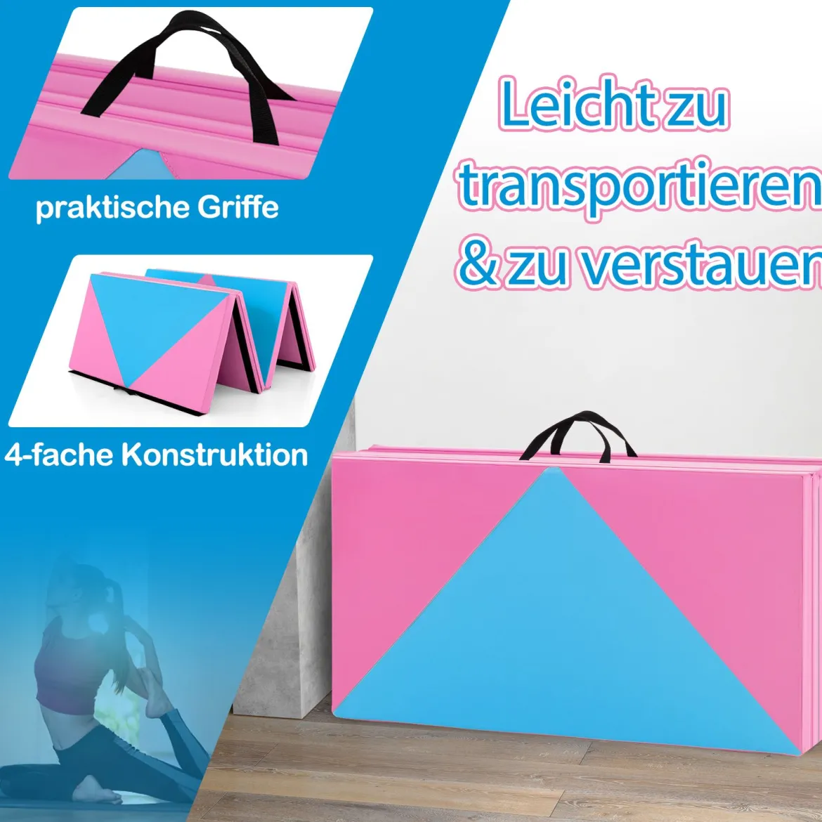 Klappbare Weichbodenmatte Tragbar Gymnastikmatte Yogamatte 240 x 117 x 5 cm