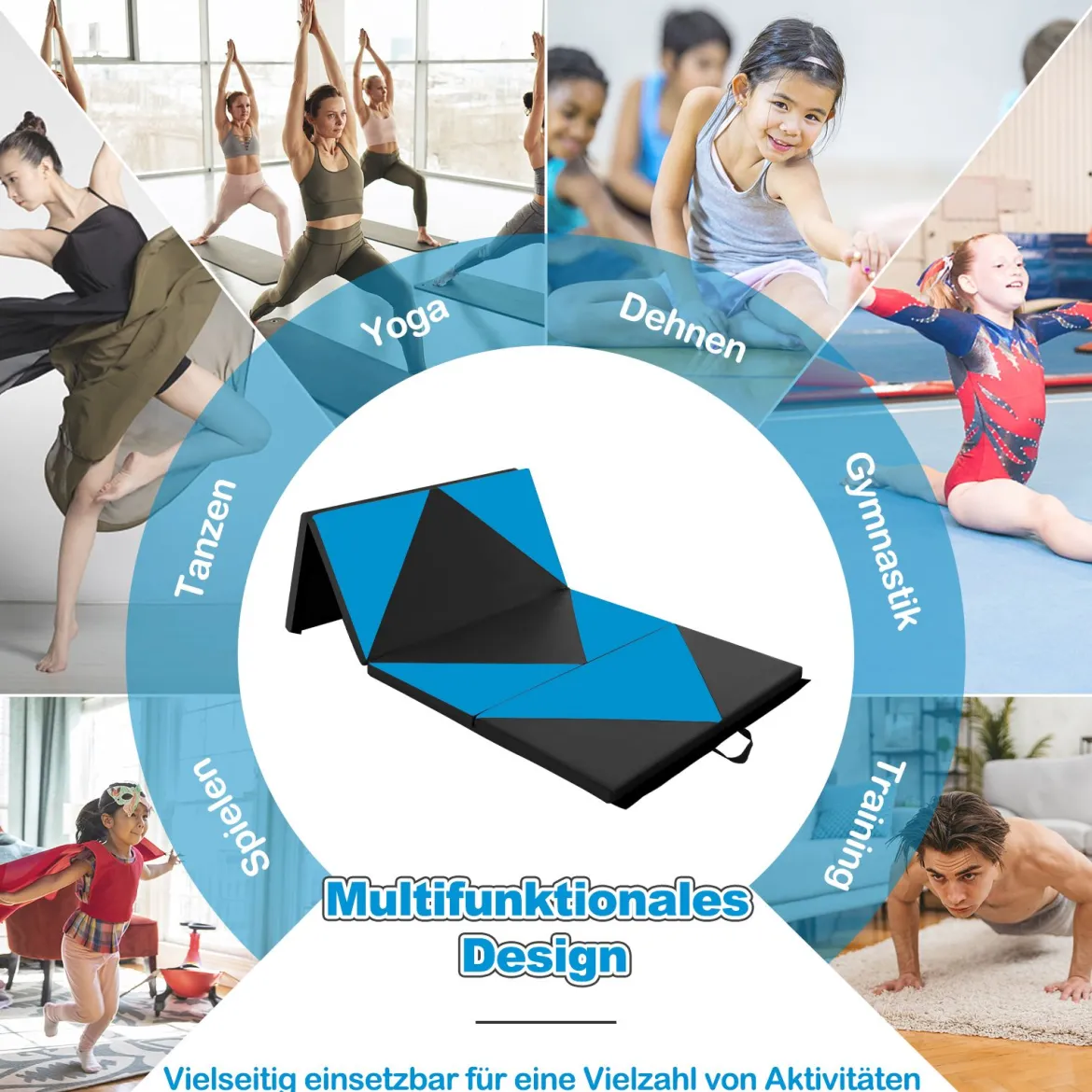 Klappbare Weichbodenmatte Tragbar Gymnastikmatte Yogamatte 240 x 117 x 5 cm
