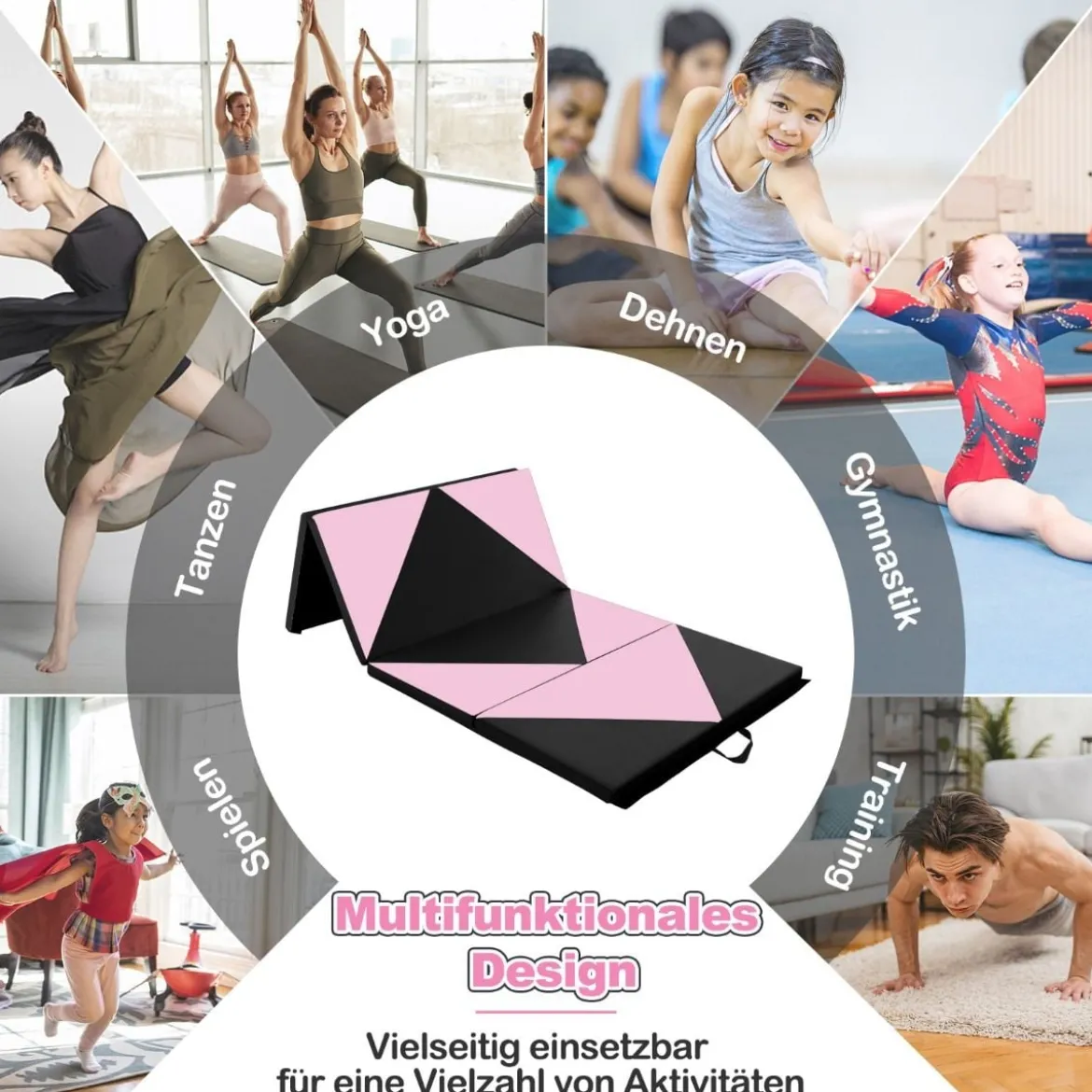 Klappbare Weichbodenmatte Tragbar Gymnastikmatte Yogamatte 240 x 117 x 5 cm