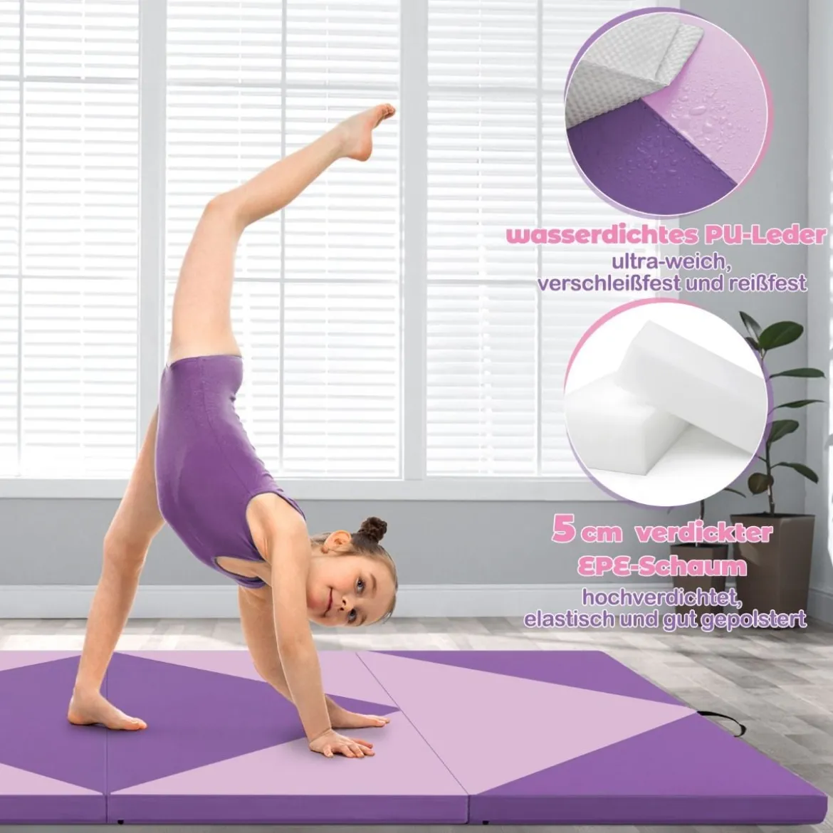 Klappbare Weichbodenmatte Tragbar Gymnastikmatte Yogamatte 240 x 117 x 5 cm