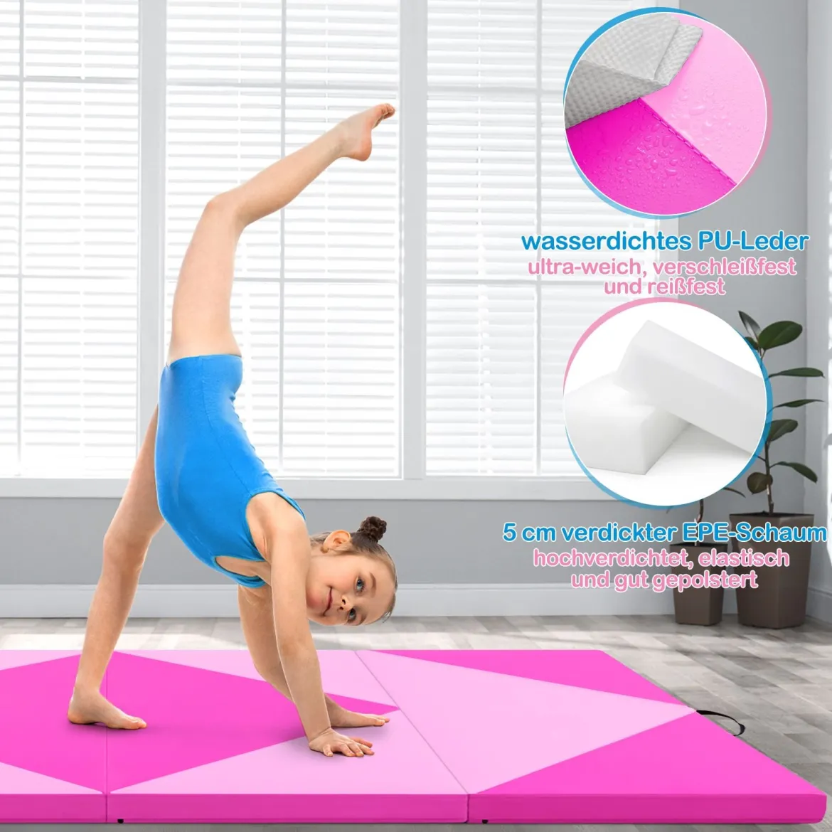 Klappbare Weichbodenmatte Tragbar Gymnastikmatte Yogamatte 240 x 117 x 5 cm