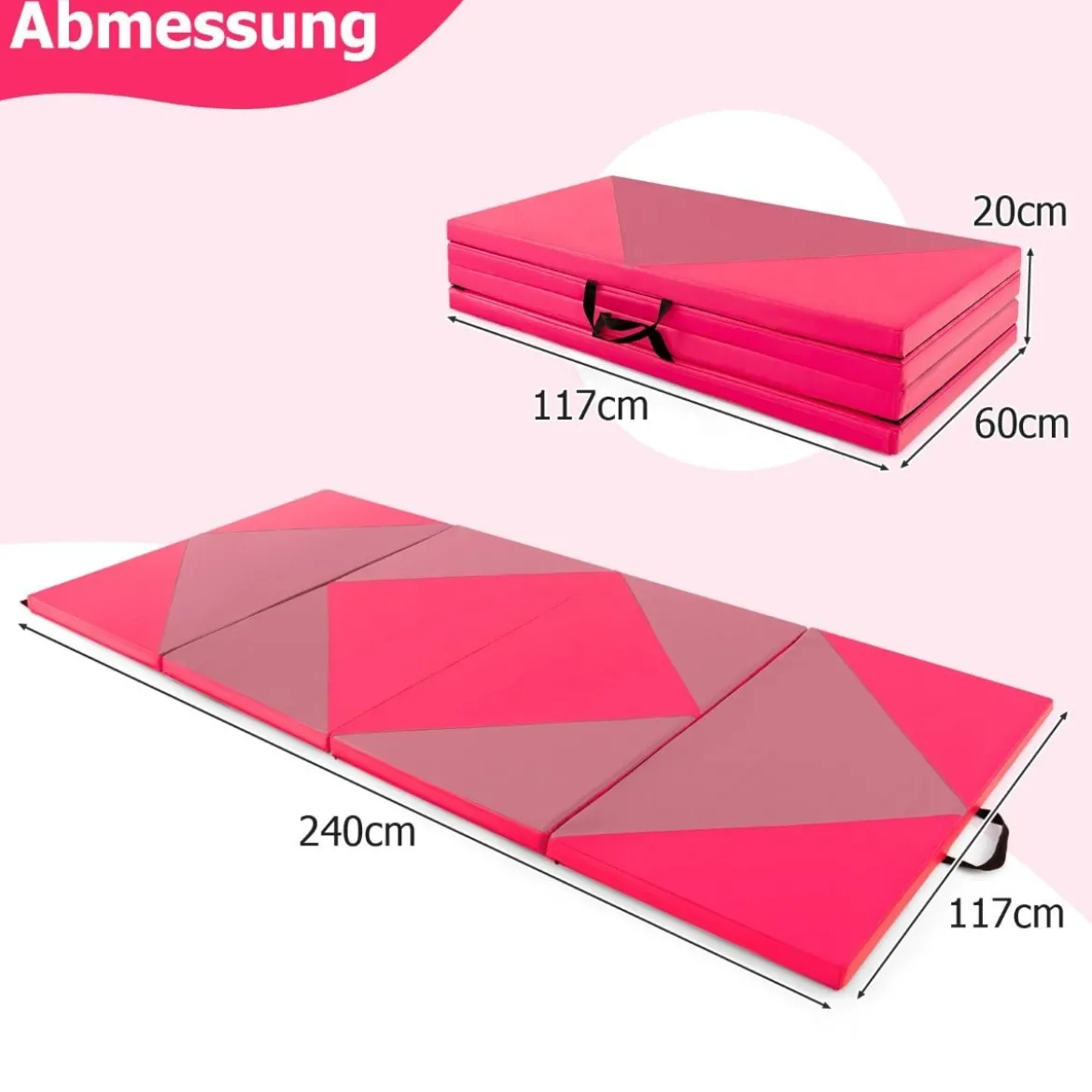Klappbare Weichbodenmatte Tragbar Gymnastikmatte Yogamatte 240 x 117 x 5 cm