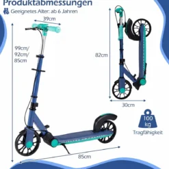 Klappbar Roller Scooter mit 2 Leuchtenden Rädern & Ständer Höhenverstellbar Tretroller Grün