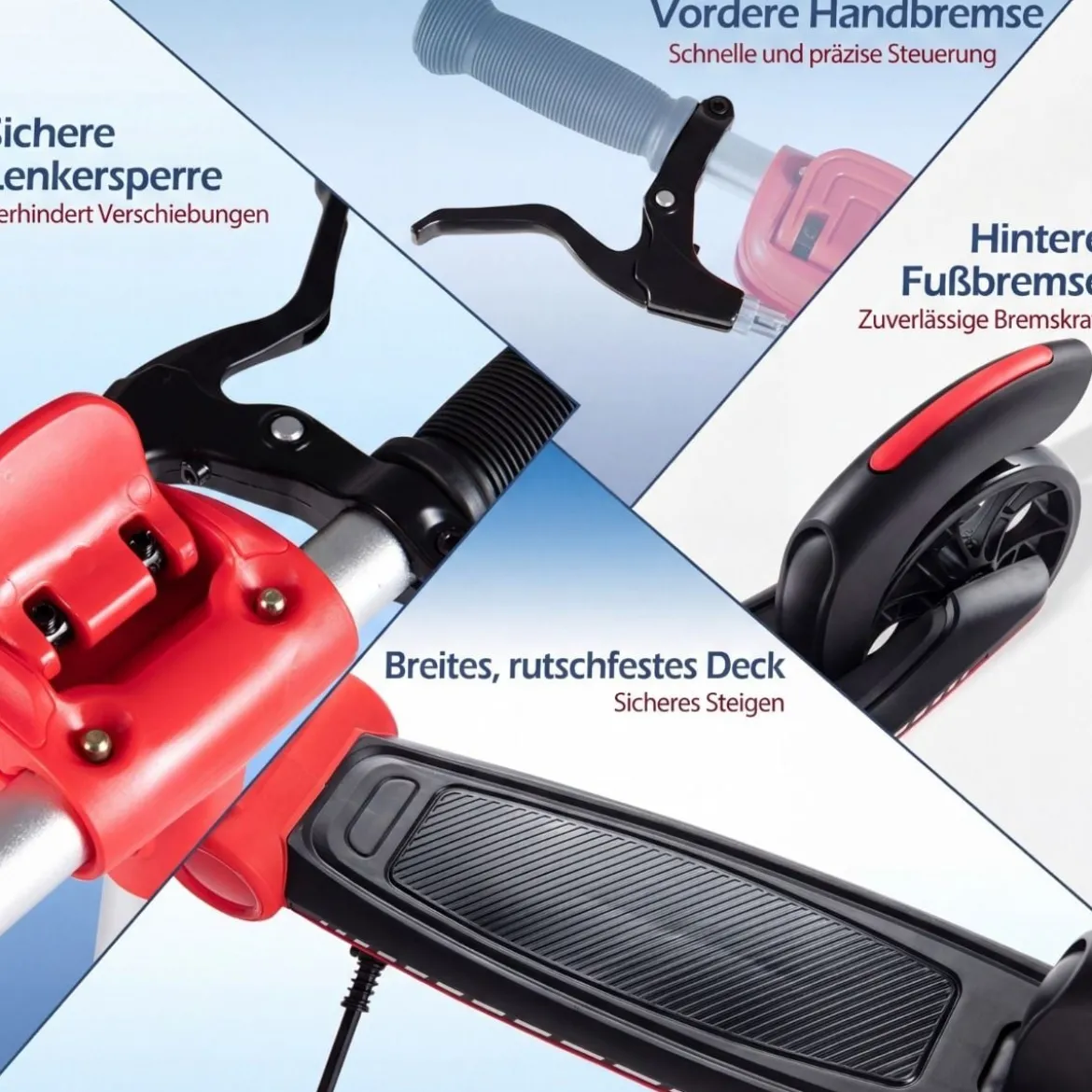 Klappbar Roller Scooter mit 2 Leuchtenden Rädern & Ständer Höhenverstellbar Tretroller Rot