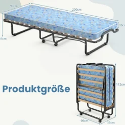 Klappbett mit Luxuriöser Matratze aus Rückstellschaum & Rollen 110 kg Belastbarkeit hergestellt in Italien Herkunft: Italien