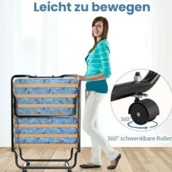 Klappbett mit Luxuriöser Matratze aus Rückstellschaum & Rollen 110 kg Belastbarkeit hergestellt in Italien Herkunft: Italien