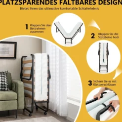 Klappbett mit Matratze Gästebett zum Herausrollen für Erwachsene platzsparend