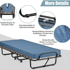 Klappbett mit Matratze Trag- und Rollbares Gästebett 190 x 80 x 33 cm hergestellt in Italien Herkunft: Italien
