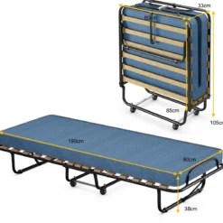 Klappbett mit Matratze Trag- und Rollbares Gästebett 190 x 80 x 33 cm hergestellt in Italien Herkunft: Italien