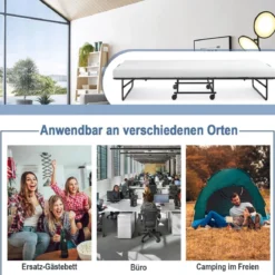 Klappbett mit Memory-Schaum-Matratze & Stabilem Metallrahmen Tragbares Rollbett