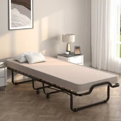 Klappbett Rollbett mit luxuriöser Matratze 200 x 90 x 41 cm Beige Hergestellt in Italien Herkunft: Italien