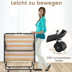 Klappbett 90x200 Cm Memory Foam Matratze Rollen Platzsparend Für Gäste Italien Schwarz