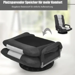 Klapp-Fußbodensessel Verstellbarer 6-Positionen-Bodenstuhl 61-87 x 55 x 75 cm Grau + Schwarz