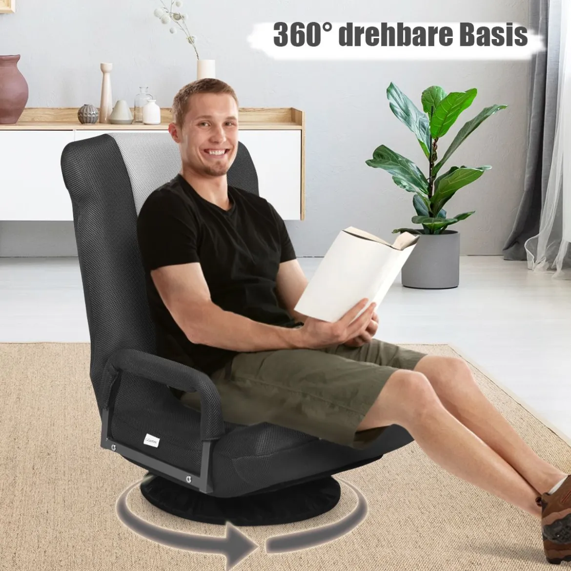Klapp-Fußbodensessel Verstellbarer 6-Positionen-Bodenstuhl 61-87 x 55 x 75 cm Grau + Schwarz