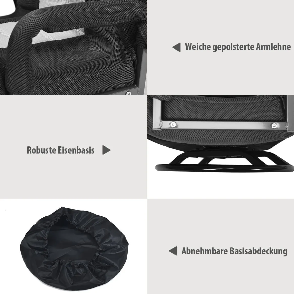 Klapp-Fußbodensessel Verstellbarer 6-Positionen-Bodenstuhl 61-87 x 55 x 75 cm Grau + Schwarz